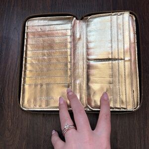 Danier Black Leather Wallet w/ Metallic Hold Interior